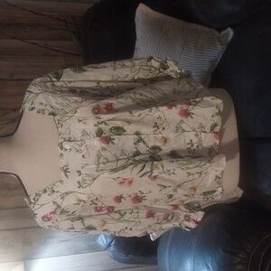 Rachel Zoe Linen Blend Peasant Romantic Foral Print Top Blouse Tunic Button Down